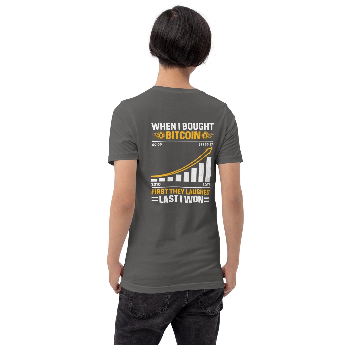 When I Bought Bitcoin, First they laughed, Last I won Unisex t-shirt ( Back Print ) by DarkByteGear
