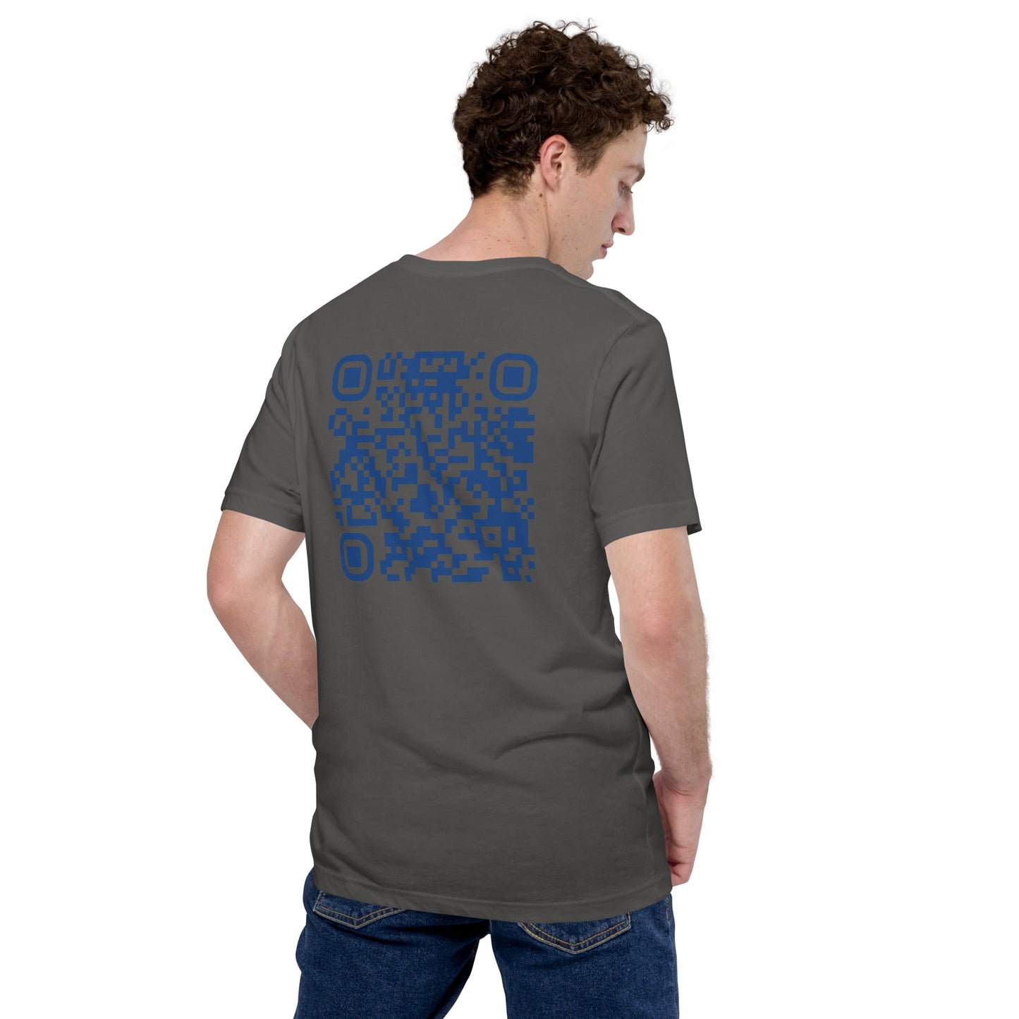 Who's the New Kid, Hacker, Developer, Gamer, Crypto King V1 (Blue) - Unisex t-shirt Personalized QR Code by DarkByteGear