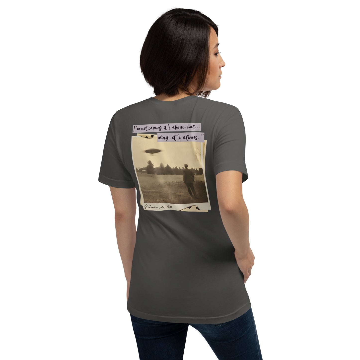 I'm not saying it's aliens, but... okay, it's aliens - Unisex t-shirt (back print) by DarkByteGear