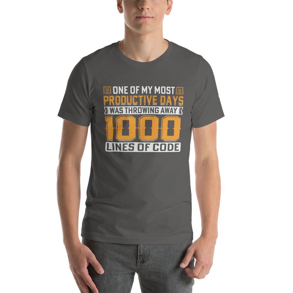 One of My Most Productive Days was throwing away 1000 lines of Code Unisex t-shirt by DarkByteGear