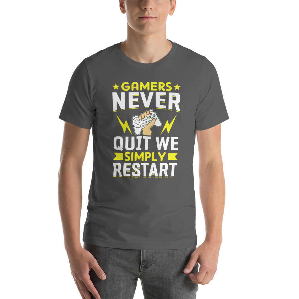 Gamers never Quit, we Simply Restart Unisex t-shirt by DarkByteGear