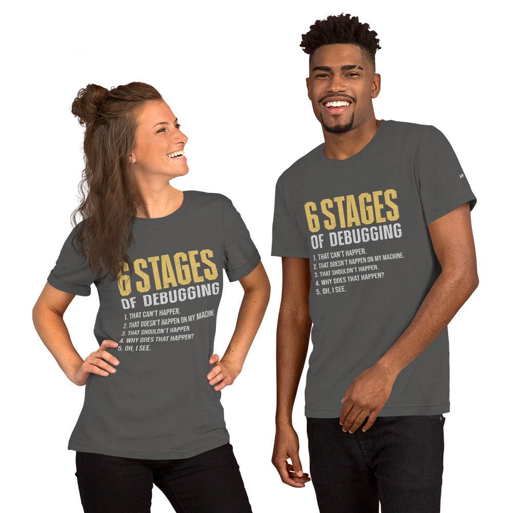 6 Stages of Debugging Yellow V Unisex t-shirt by DarkByteGear