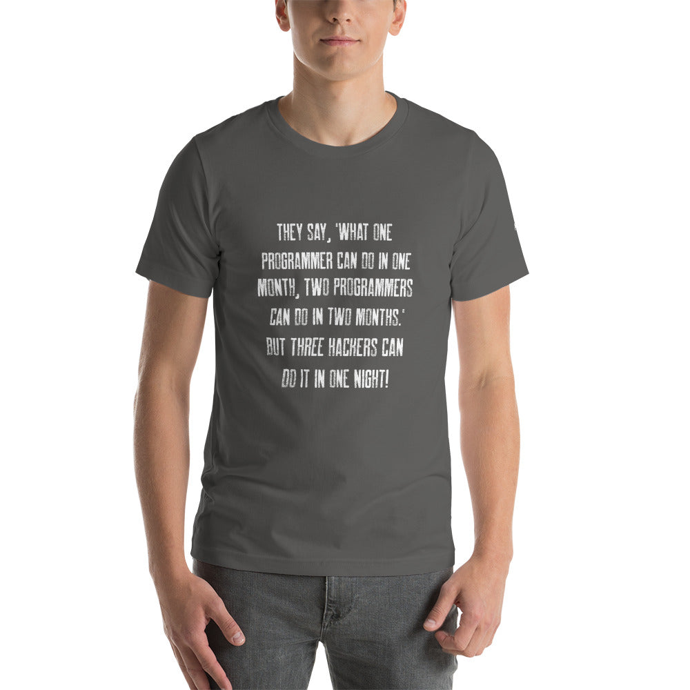 They say, what one programmer can do in one month V1 - Unisex t-shirt by DarkByteGear