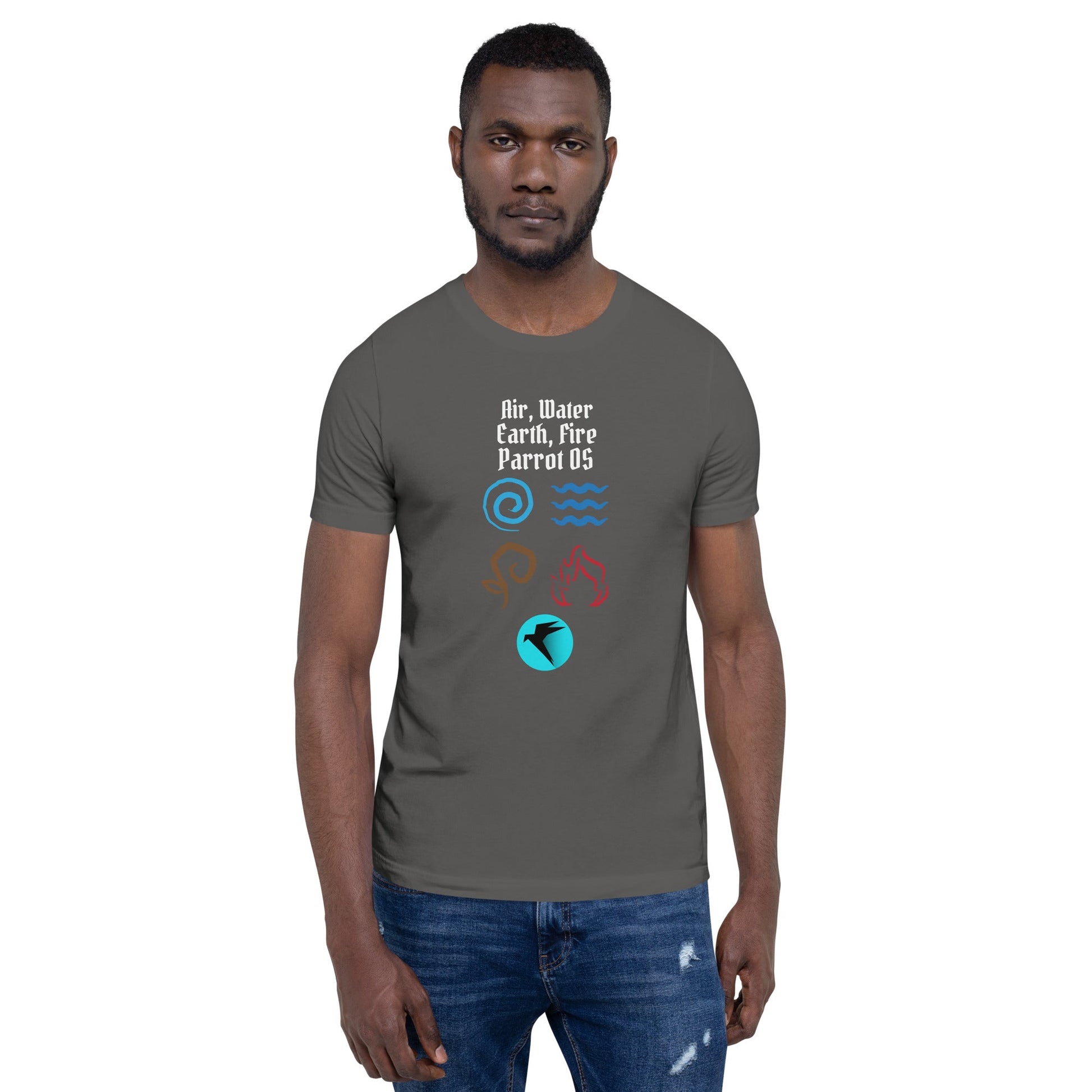 Air, Water, Earth, Fire, Parrot OS - Unisex t-shirt by DarkByteGear