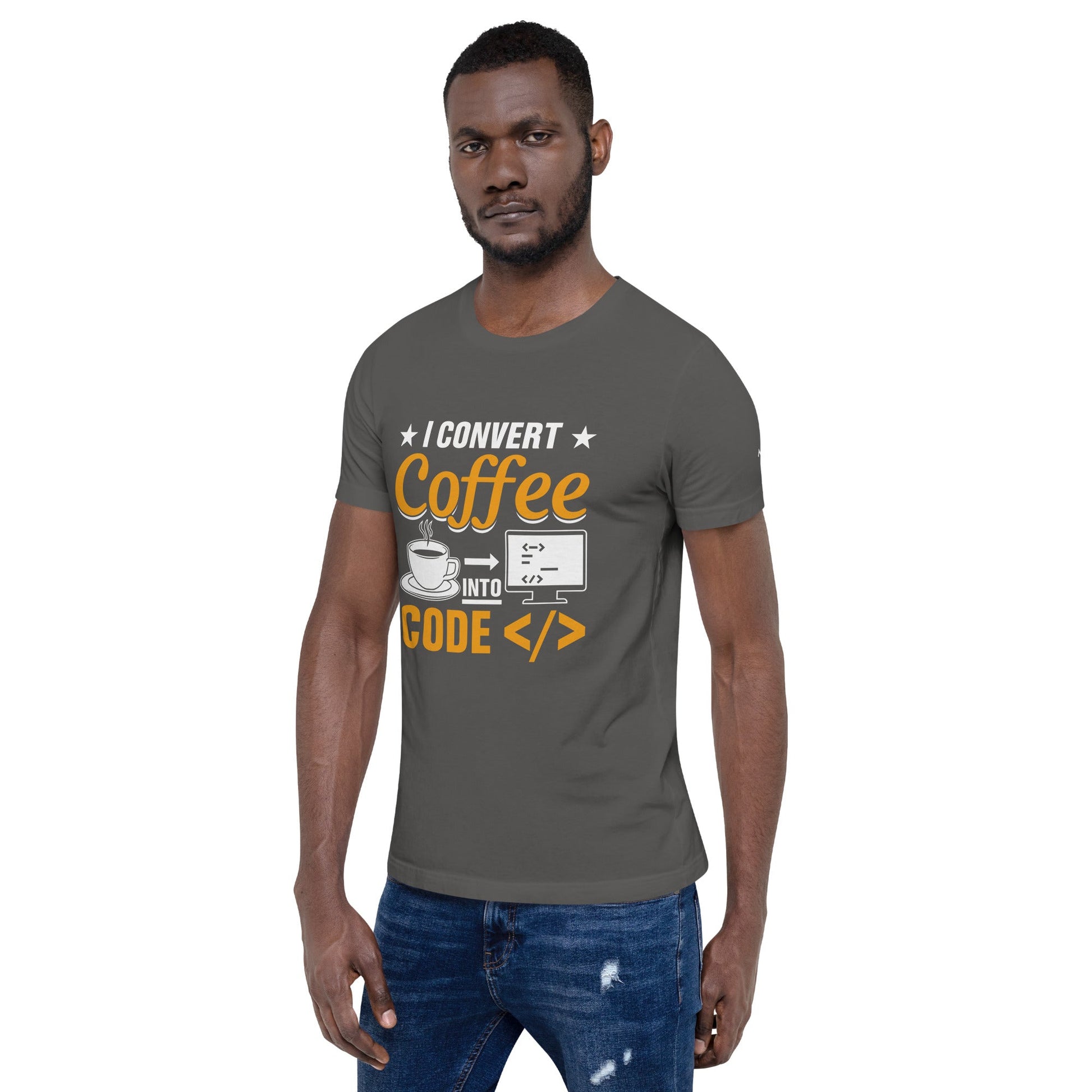 I Convert Coffee into Code </> - Unisex t-shirt by DarkByteGear