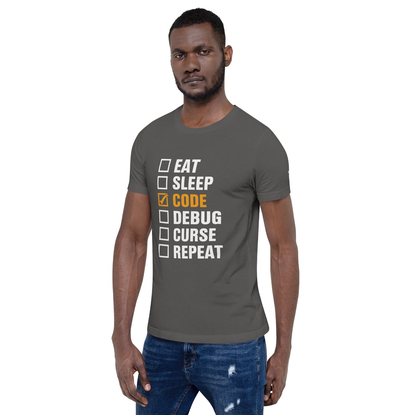Eat, Sleep, Code √, Debug, Curse, Repeat - Unisex t-shirt by DarkByteGear