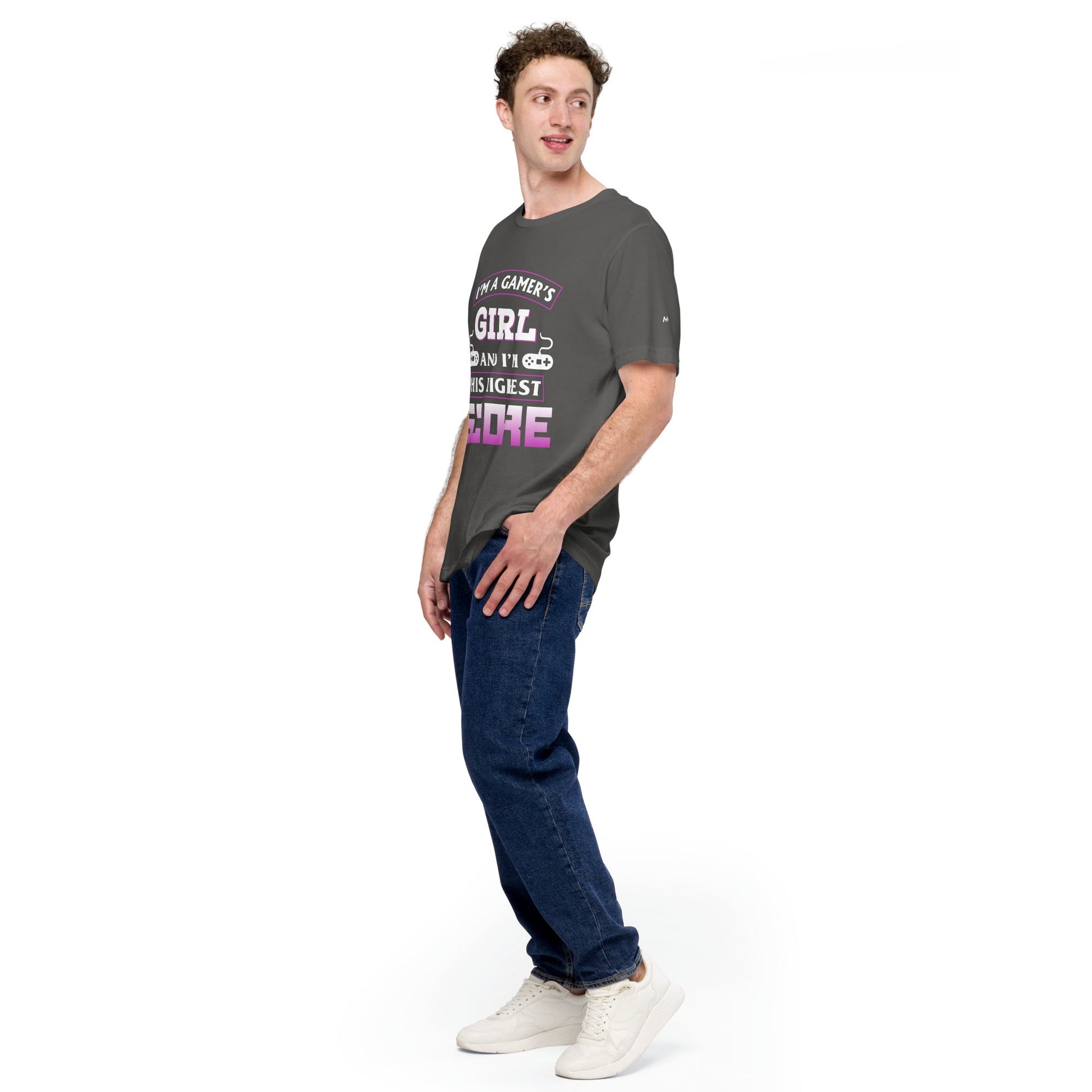 I am a Gamer's Girl, I'm his Greatest Achievement Purple edition - Unisex t-shirt by DarkByteGear