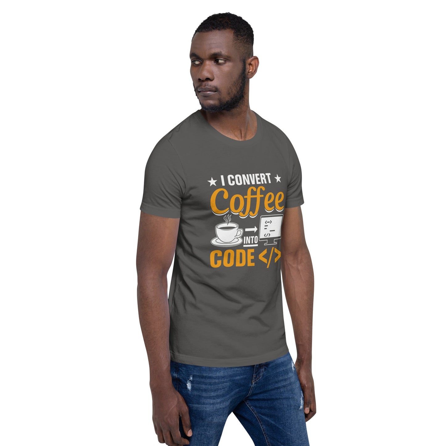I Convert Coffee into Code </> - Unisex t-shirt by DarkByteGear