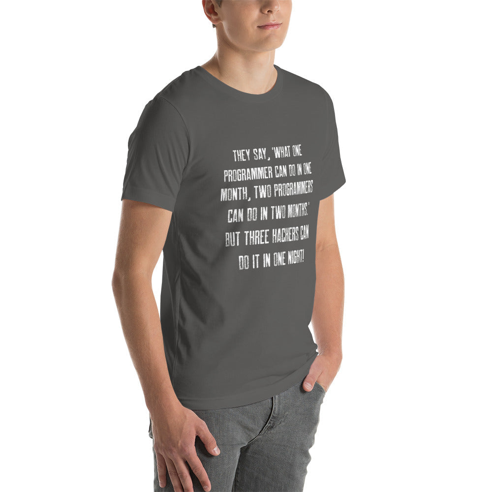 They say, what one programmer can do in one month V1 - Unisex t-shirt by DarkByteGear