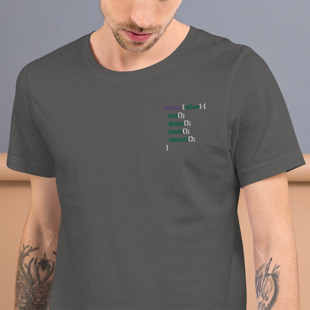 Eat sleep hack repeat - Unisex t-shirt (embroidered) by DarkByteGear