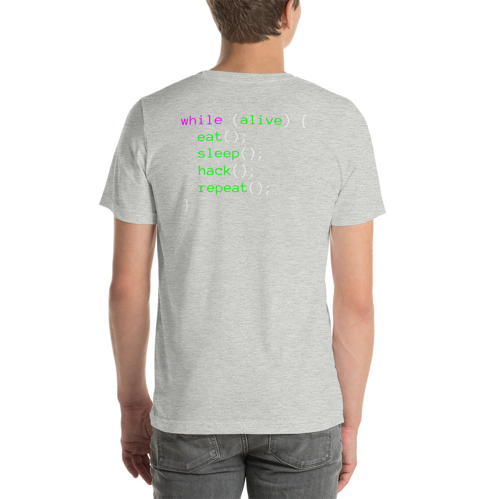 Eat sleep hack repeat - Unisex t-shirt (back print) by DarkByteGear