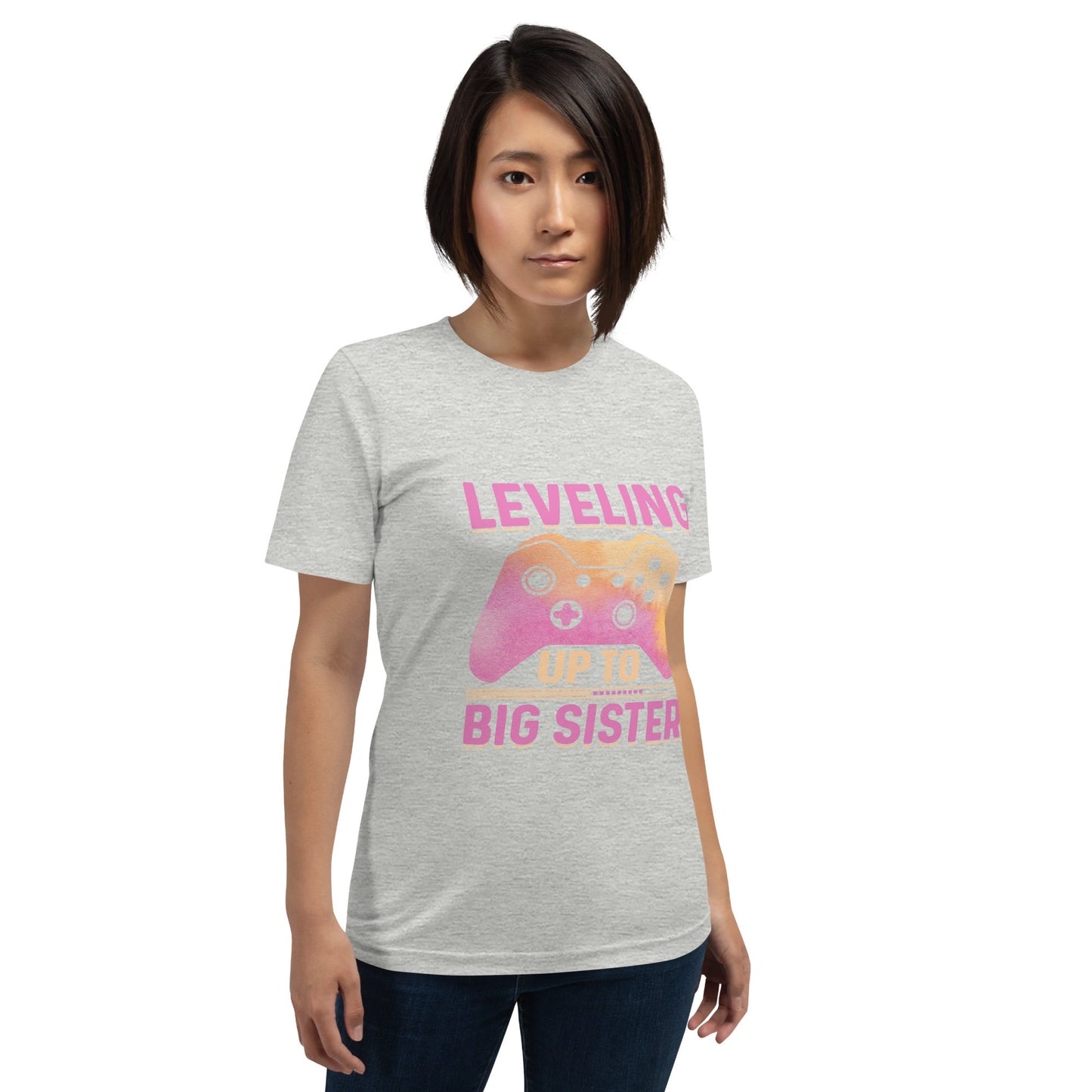 Levelling up to Big Sister for light color - Unisex t-shirt by DarkByteGear