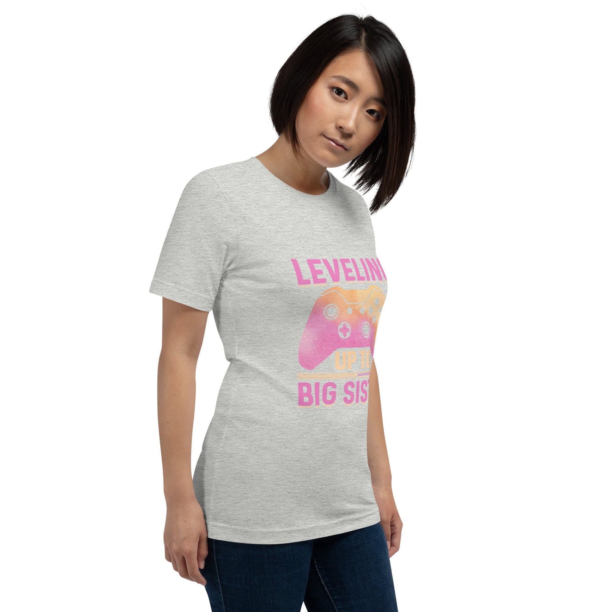 Levelling up to Big Sister for light color - Unisex t-shirt by DarkByteGear