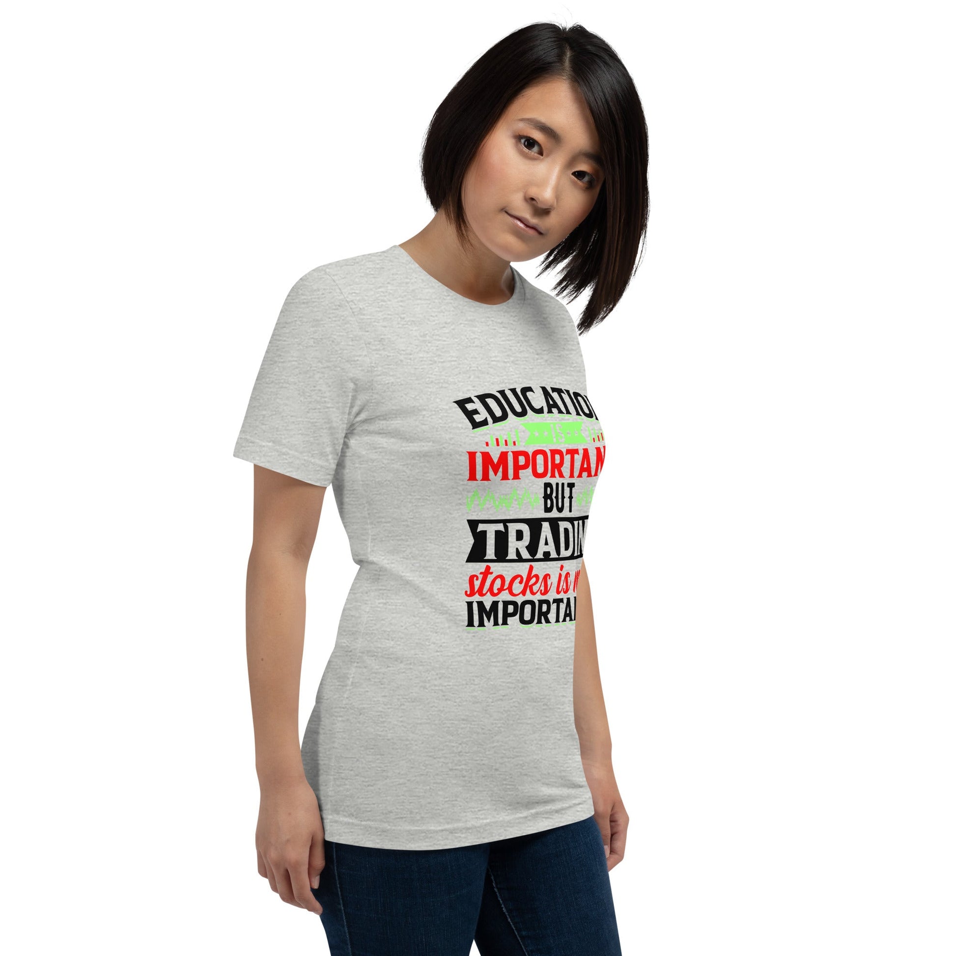 Education is important but trading stocks is more importanter in Dark Text - Unisex t-shirt by DarkByteGear