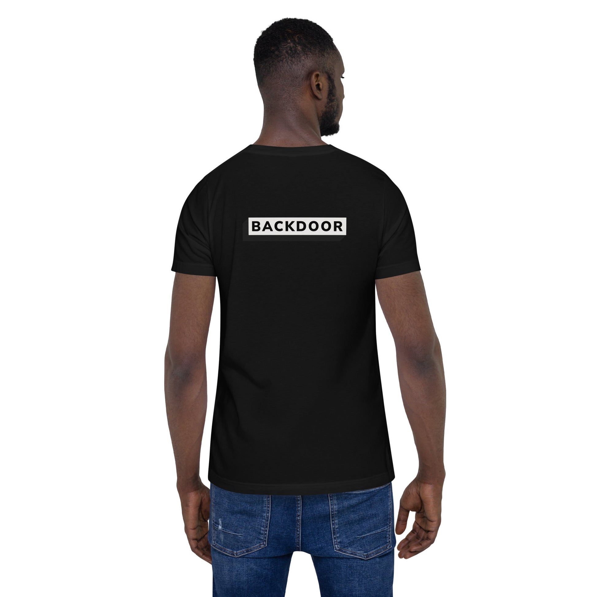 Backdoor - Unisex t-shirt (back print) by DarkByteGear