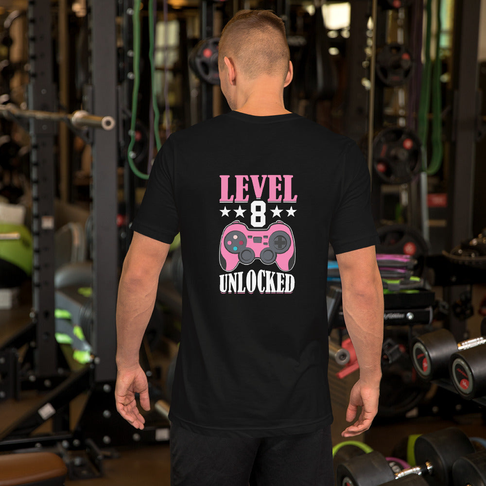 Level 8 Unlocked - Unisex t-shirt ( Back Print ) by DarkByteGear
