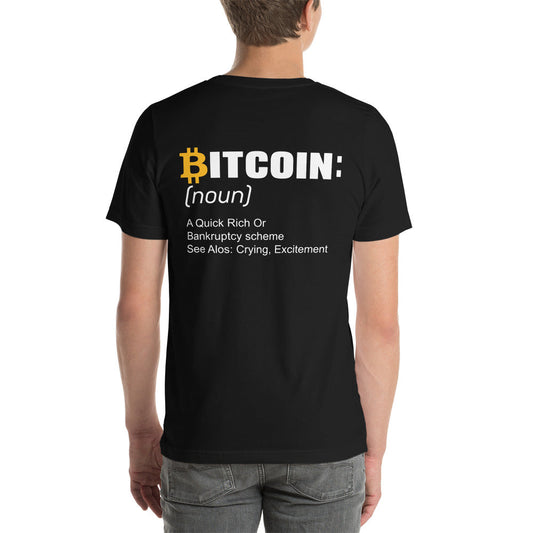 Bitcoin definition ( Yellow Cap B ) - Unisex t-shirt ( Back Print ) by DarkByteGear