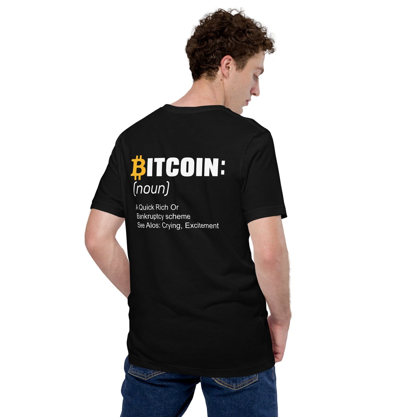 Bitcoin definition ( Yellow Cap B ) - Unisex t-shirt ( Back Print ) by DarkByteGear