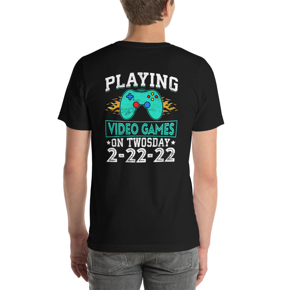Playing Videogames on Twosday - Unisex t-shirt by DarkByteGear