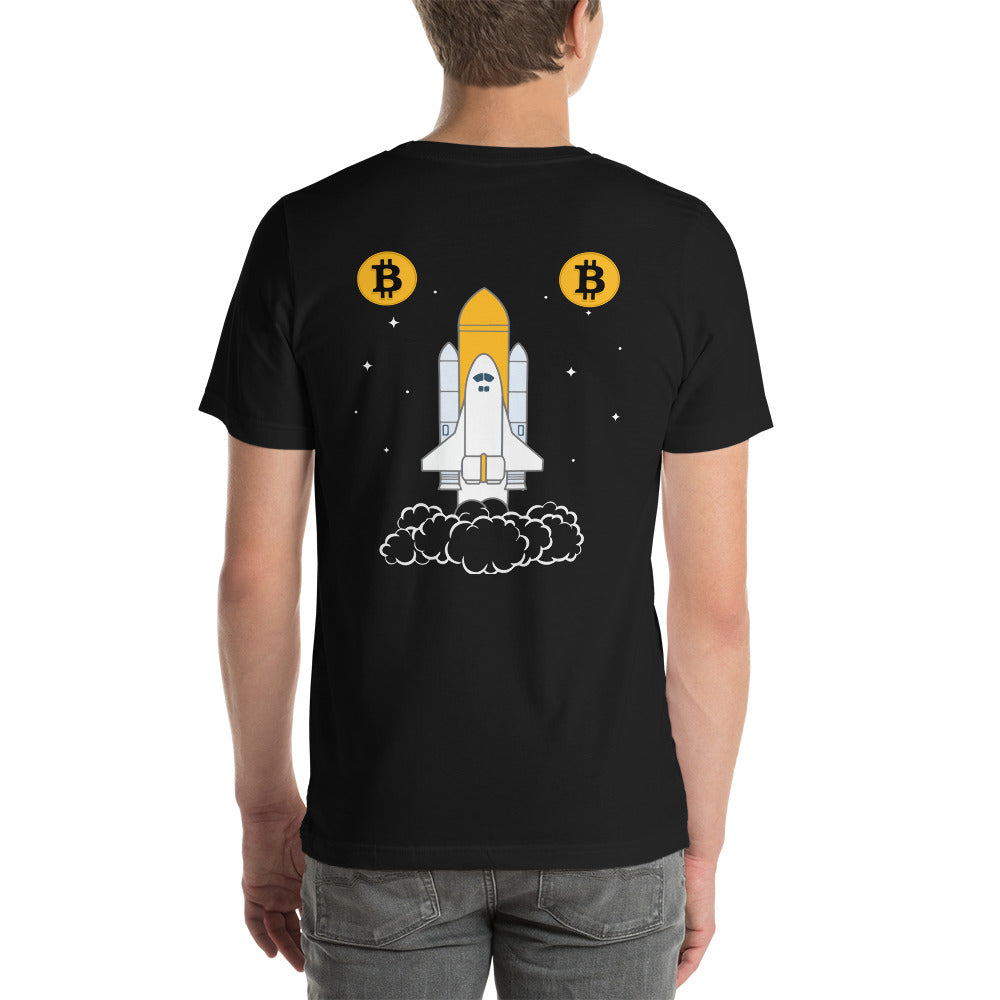 Bitcoin Spaceship Unisex t-shirt ( Back Print ) by DarkByteGear