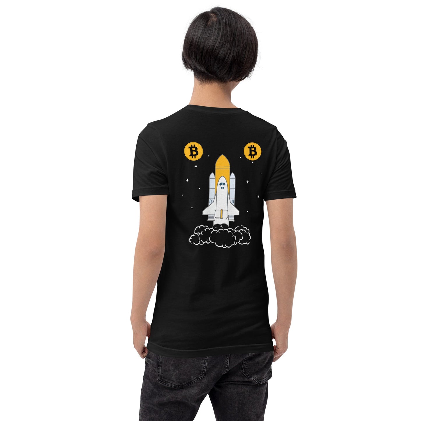 Bitcoin Spaceship Unisex t-shirt ( Back Print ) by DarkByteGear