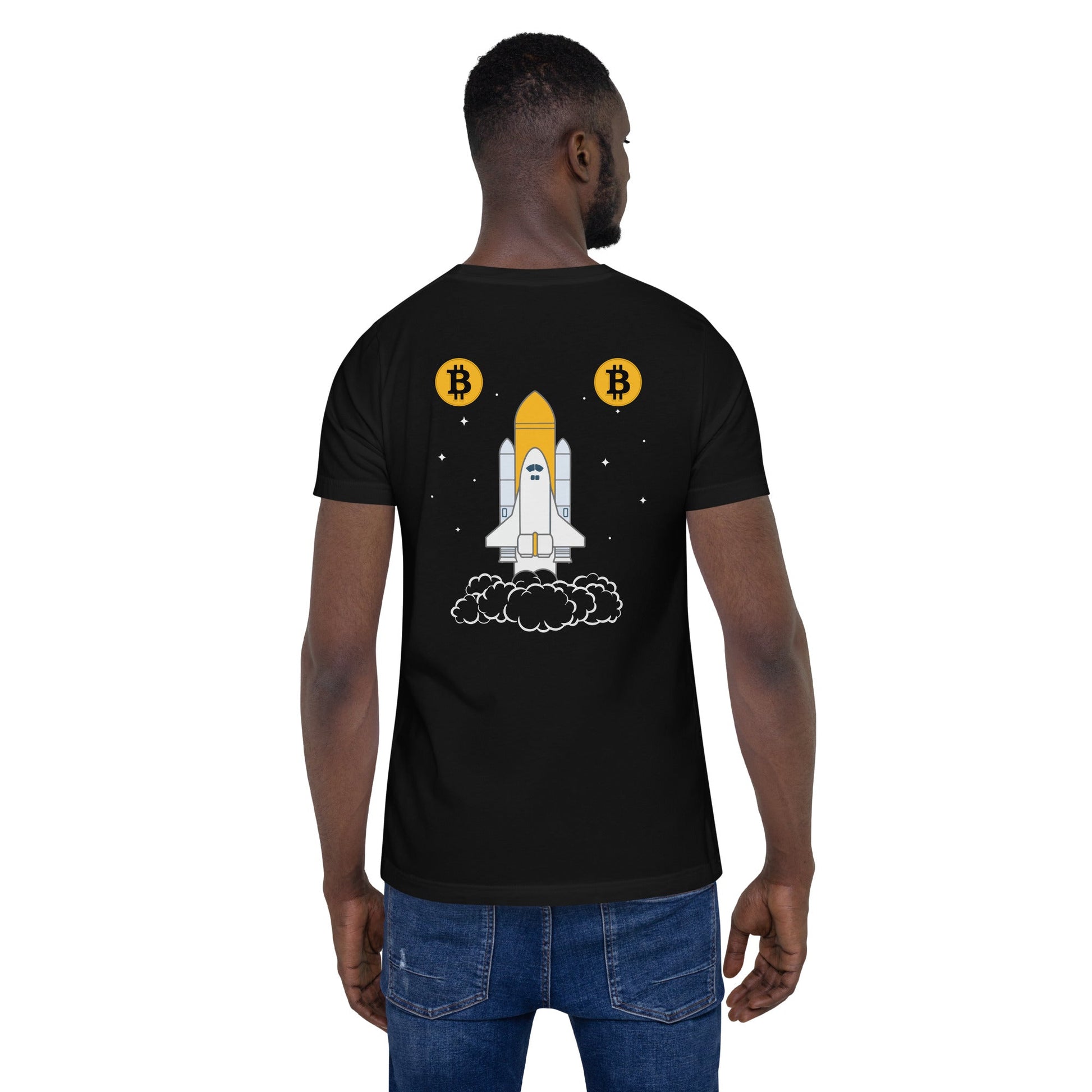 Bitcoin Spaceship Unisex t-shirt ( Back Print ) by DarkByteGear