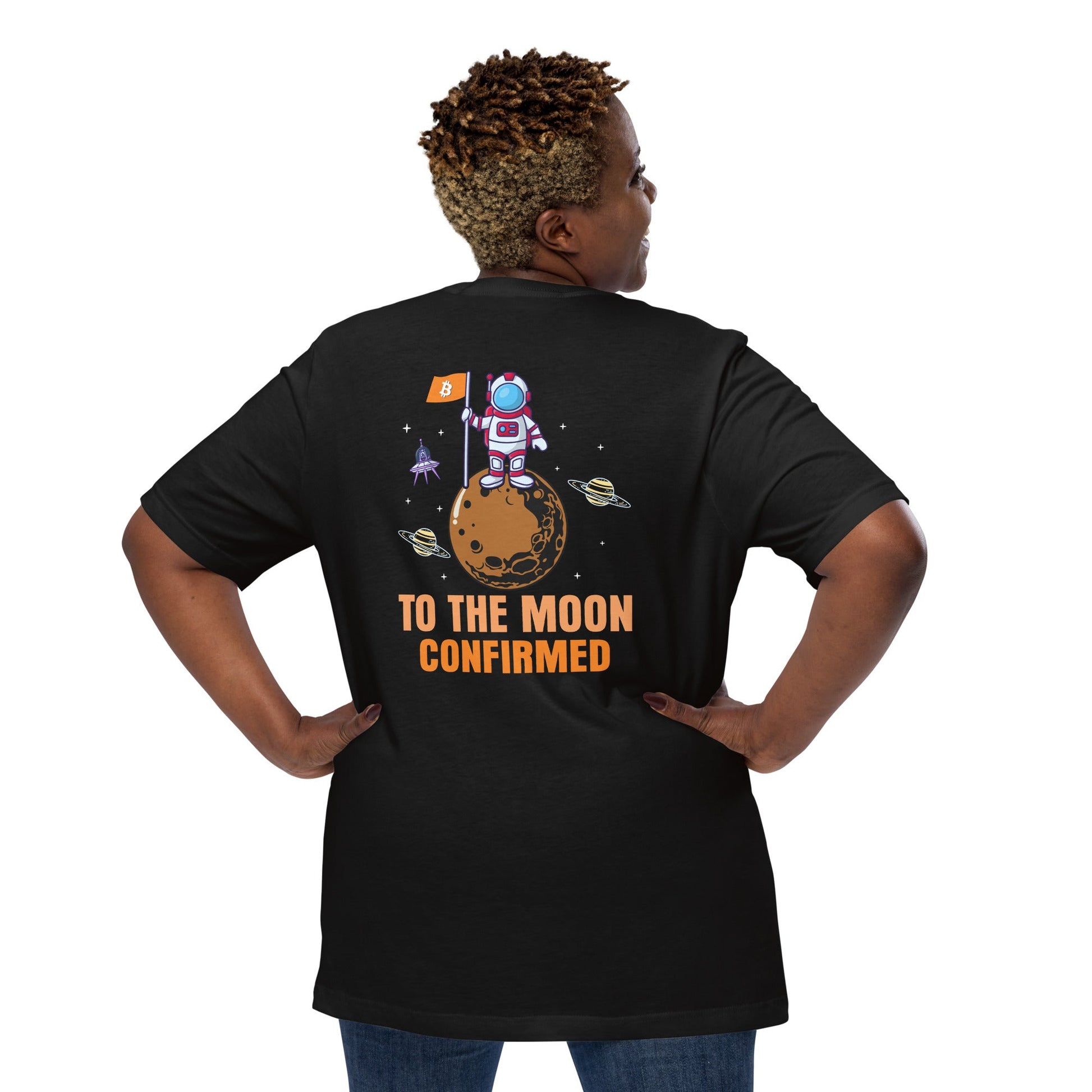 To The Moon Confirmed Unisex t-shirt (back print) by DarkByteGear