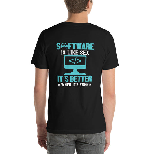 Software is like Sex - Blue Unisex t-shirt ( Back Print ) by DarkByteGear