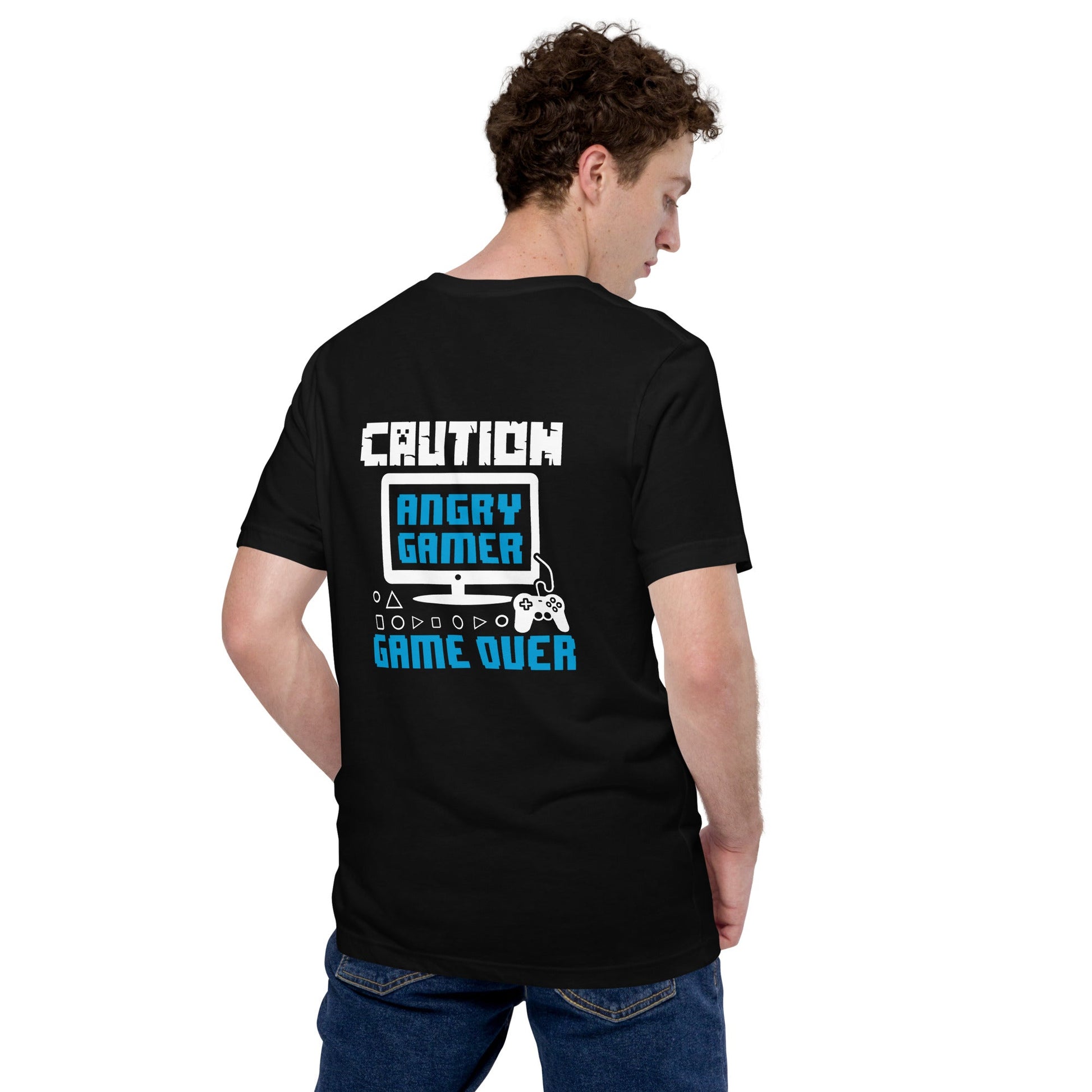 Caution! Angry Gamer Unisex t-shirt ( Back Print ) by DarkByteGear