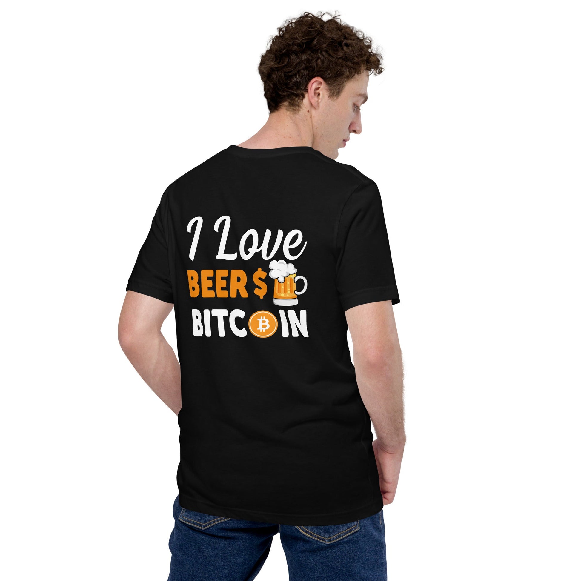 I Love Beer and Bitcoin Unisex t-shirt ( Back Print ) by DarkByteGear