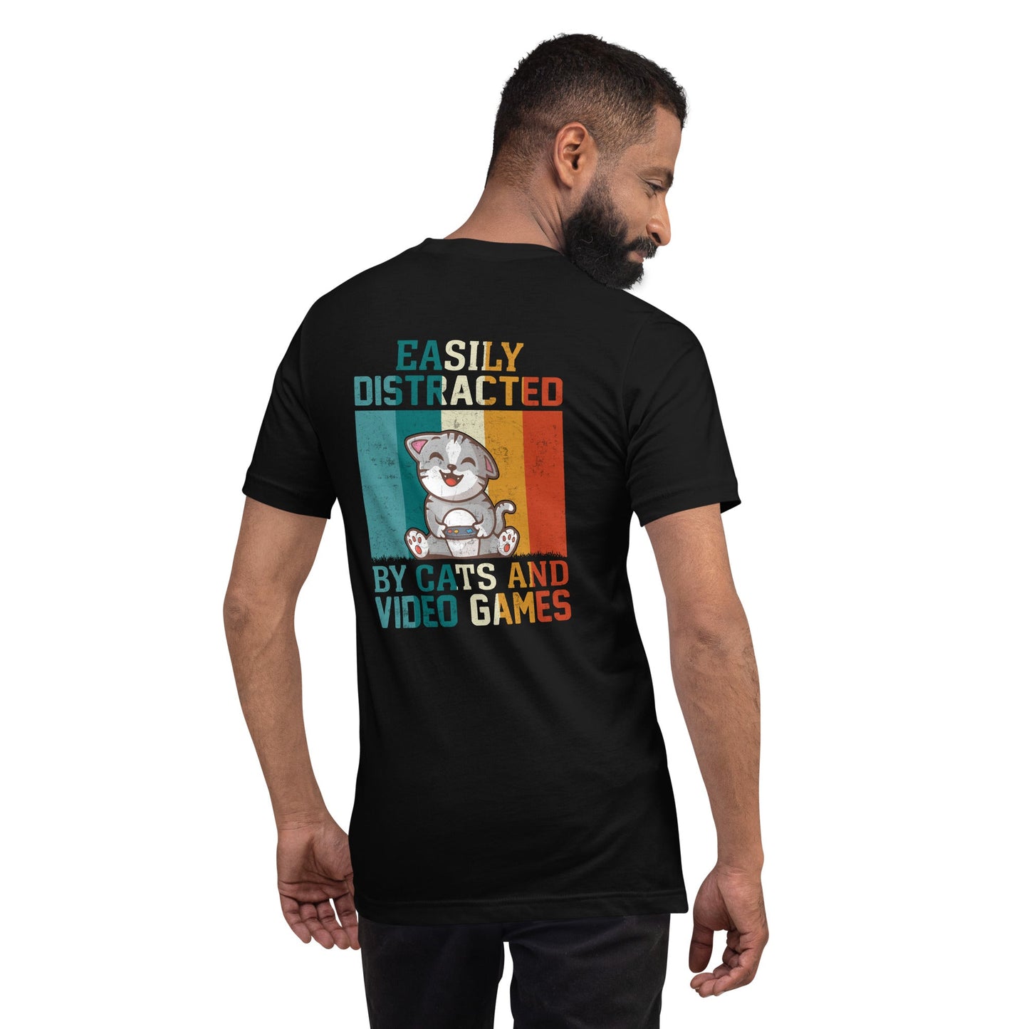 Easily Distracted by Cats and Video Games Unisex t-shirt by DarkByteGear