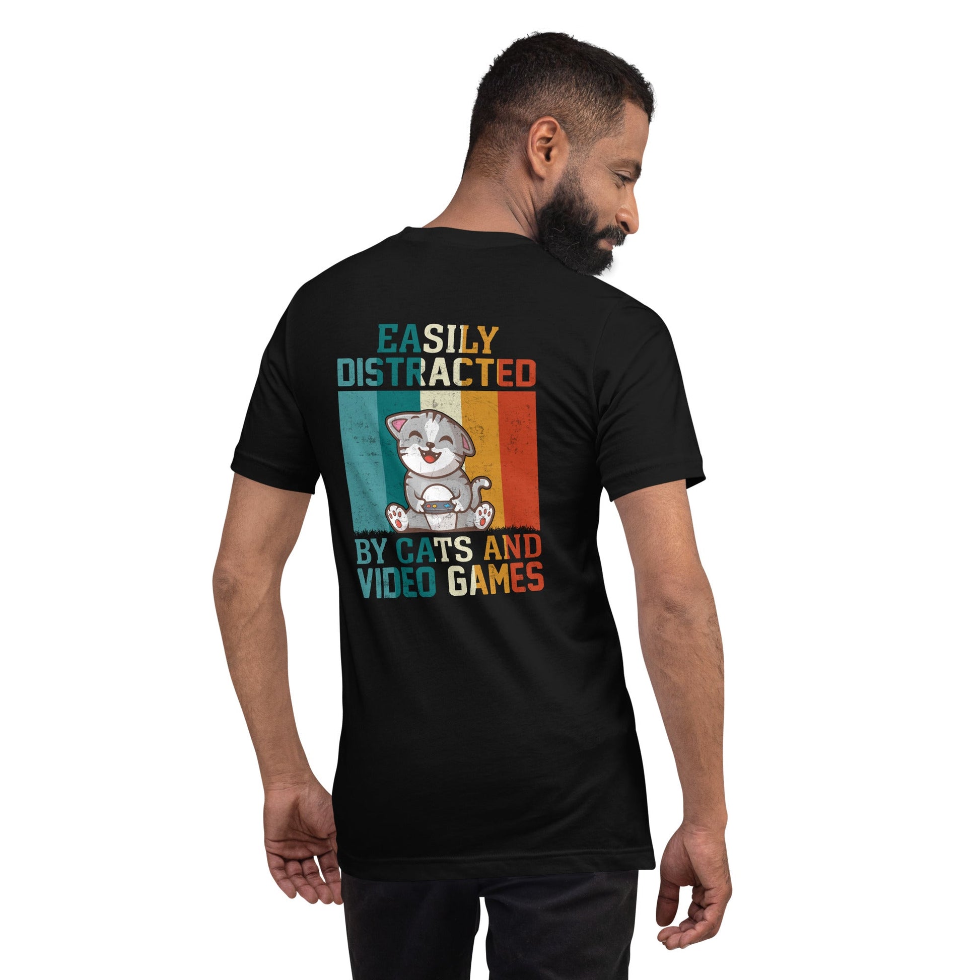 Easily Distracted by Cats and Video Games Unisex t-shirt by DarkByteGear