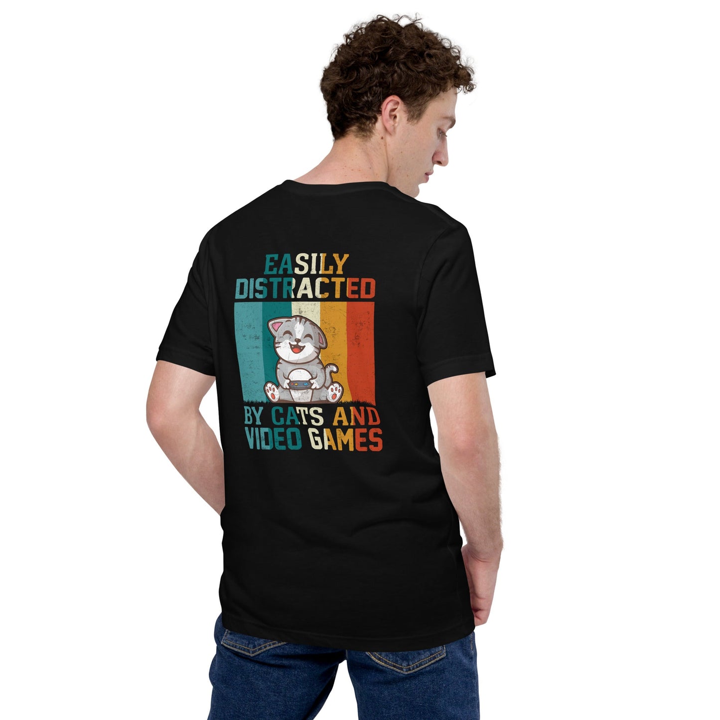 Easily Distracted by Cats and Video Games Unisex t-shirt by DarkByteGear