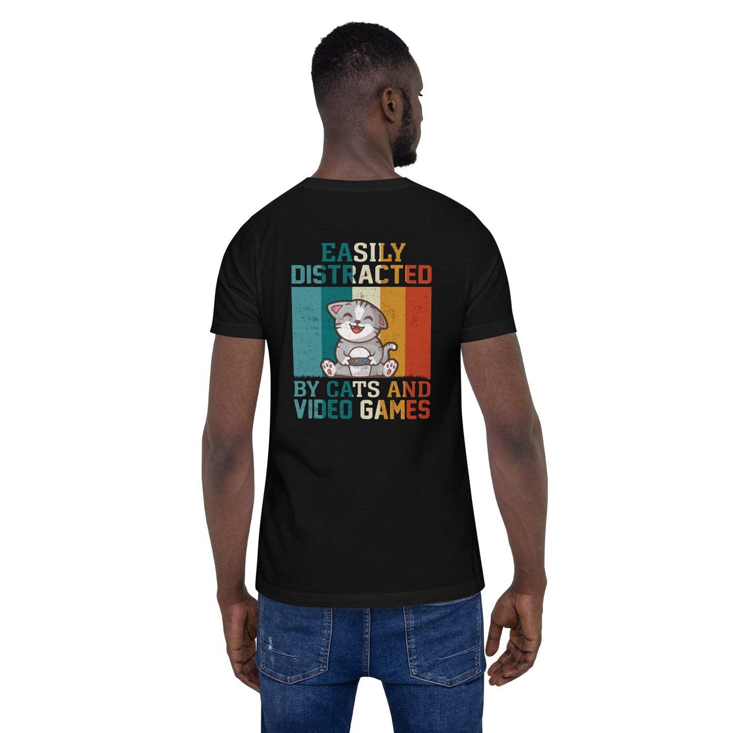 Easily Distracted by Cats and Video Games Unisex t-shirt by DarkByteGear