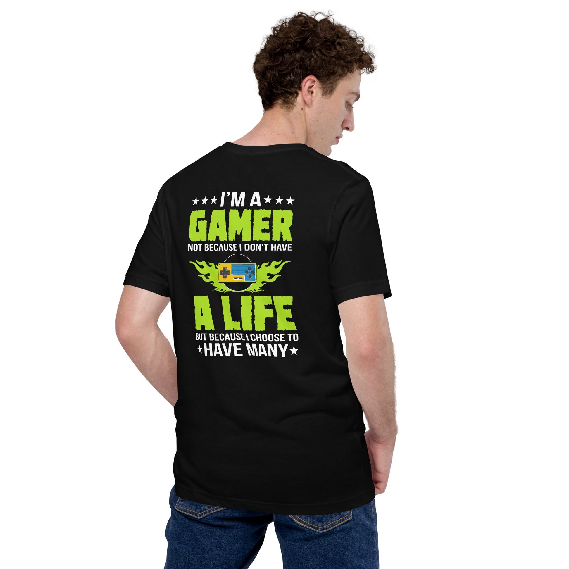 I am a Gamer Green V - Unisex t-shirt ( Back Print ) by DarkByteGear