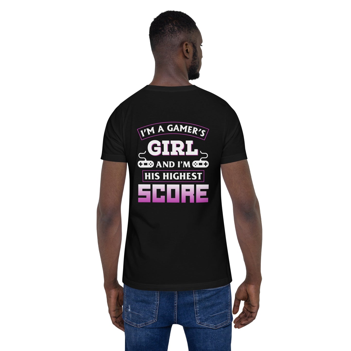 I am a Gamer's Girl, I'm his Greatest Achievement Purple edition - Unisex t-shirt by DarkByteGear