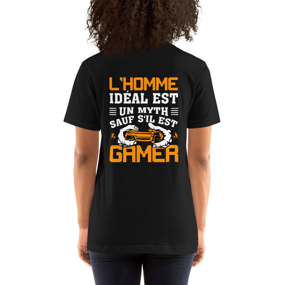 L'HOMME IDEAL EST UN MYTH SAUT SILEST GAMER - Unisex t-shirt ( Back Print ) by DarkByteGear