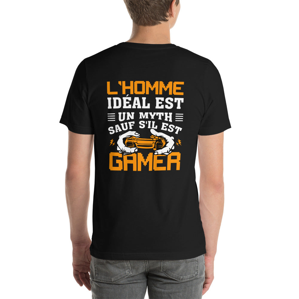 L'HOMME IDEAL EST UN MYTH SAUT SILEST GAMER - Unisex t-shirt ( Back Print ) by DarkByteGear
