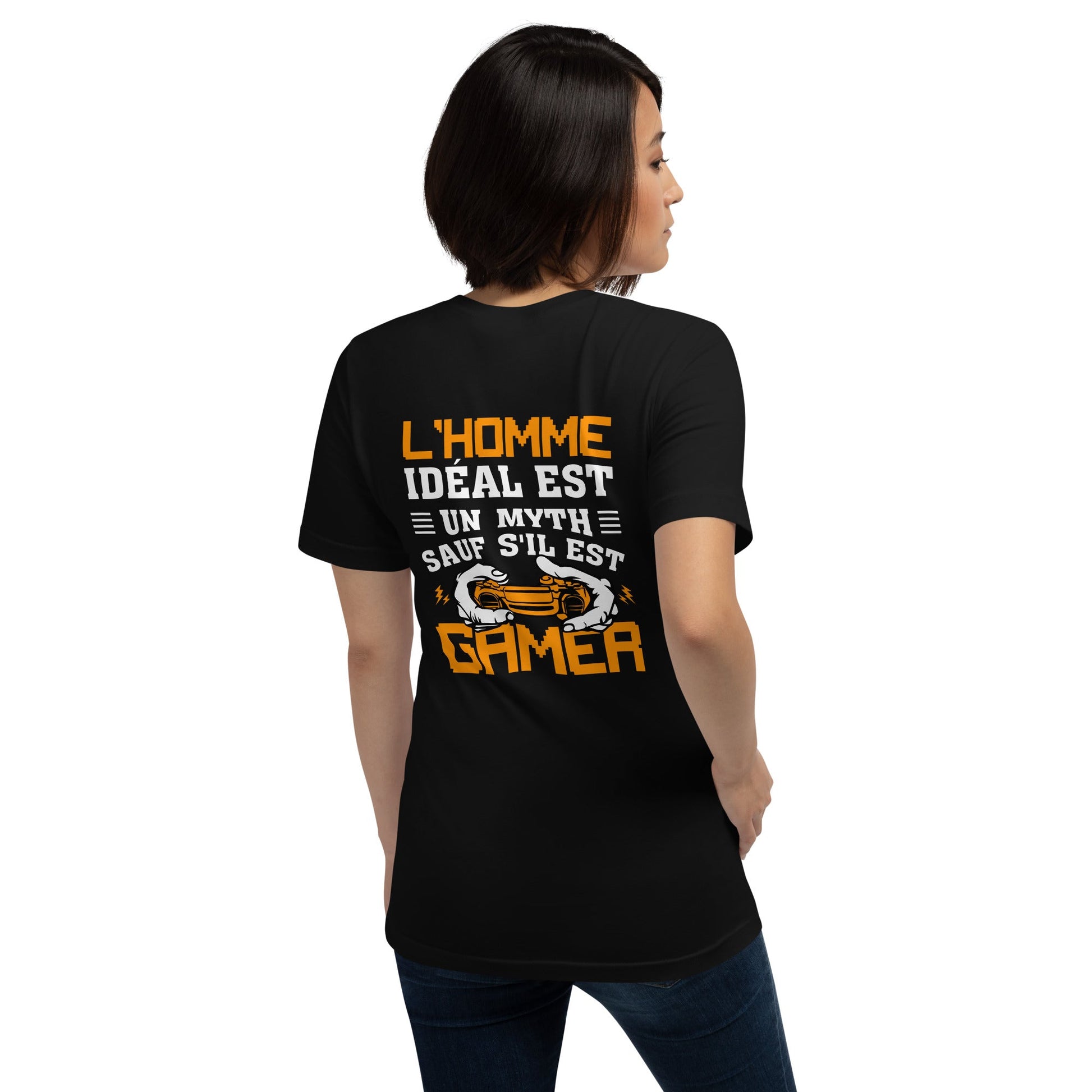 L'HOMME IDEAL EST UN MYTH SAUT SILEST GAMER - Unisex t-shirt ( Back Print ) by DarkByteGear