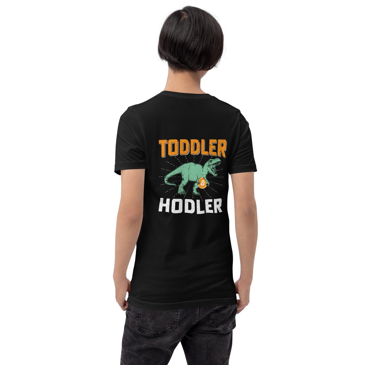 Toddler Bitcoin T-rex Holder - Unisex t-shirt ( Back Print ) by DarkByteGear