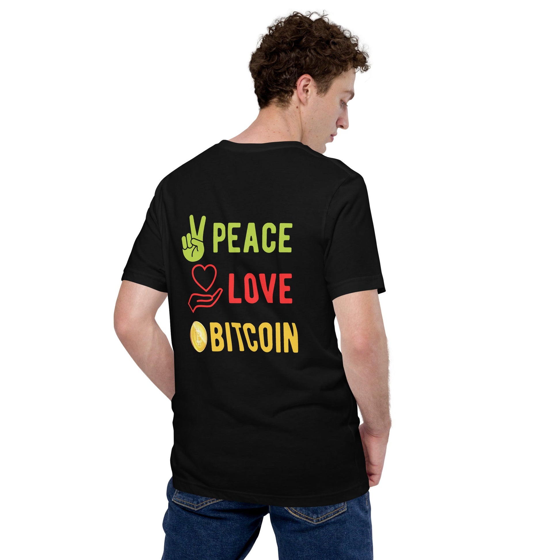 Peace Love Bitcoin Unisex t-shirt by DarkByteGear
