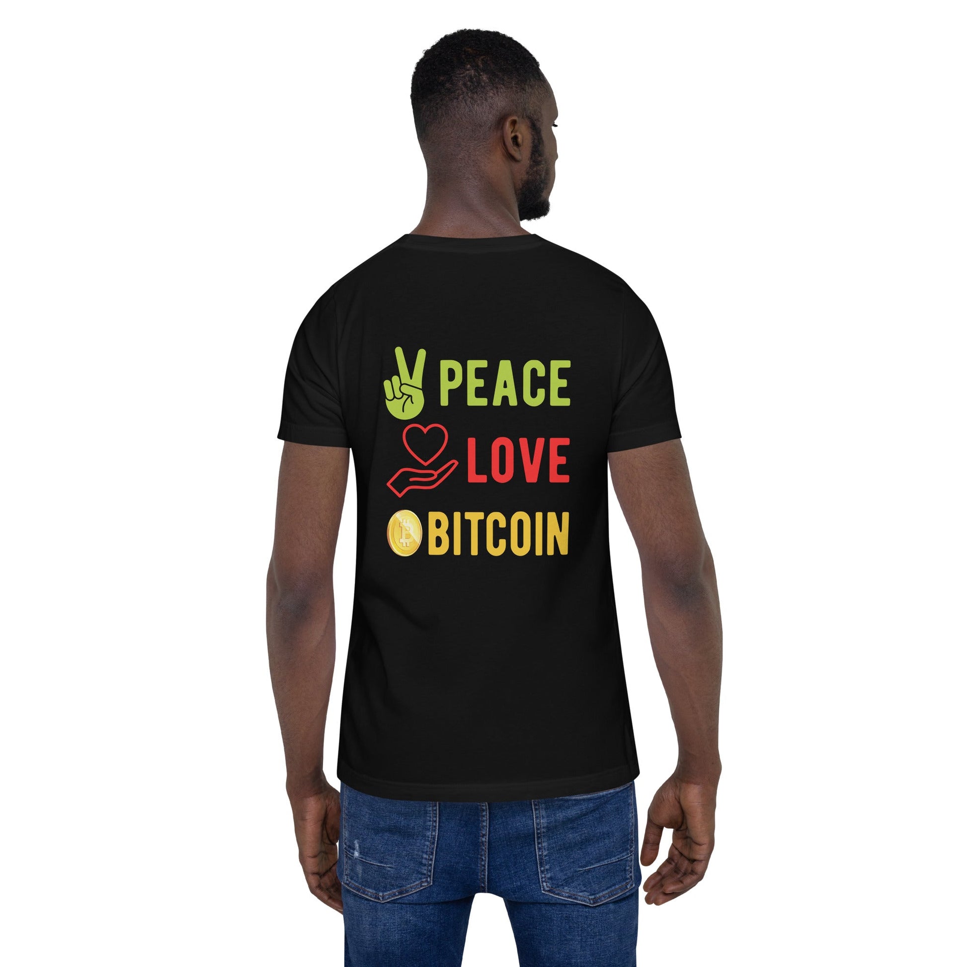 Peace Love Bitcoin Unisex t-shirt by DarkByteGear