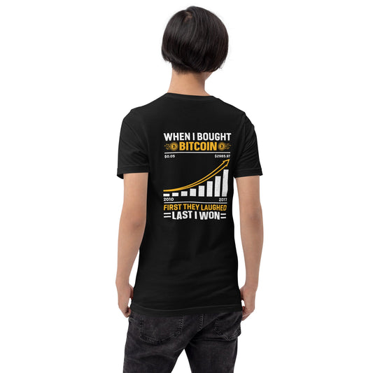 When I Bought Bitcoin, First they laughed, Last I won Unisex t-shirt ( Back Print ) by DarkByteGear