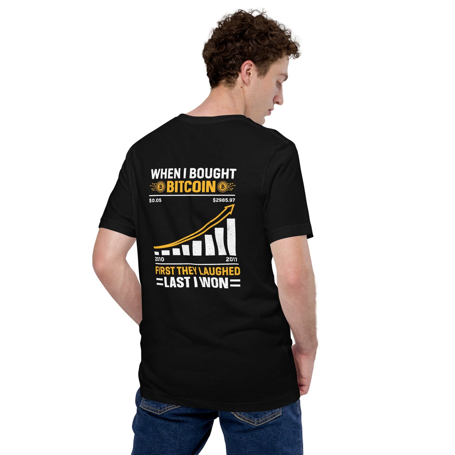 When I Bought Bitcoin, First they laughed, Last I won Unisex t-shirt ( Back Print ) by DarkByteGear