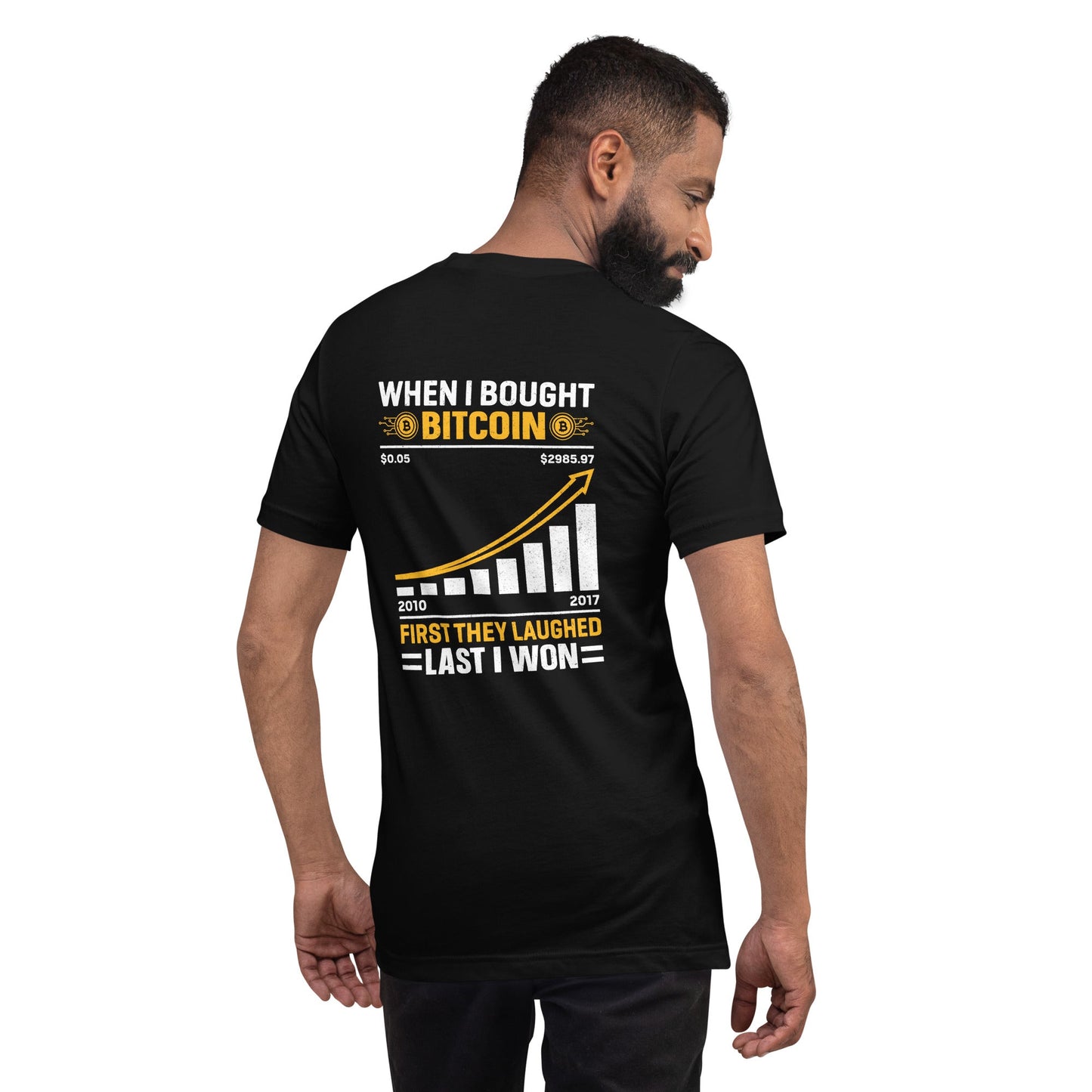 When I Bought Bitcoin, First they laughed, Last I won Unisex t-shirt ( Back Print ) by DarkByteGear