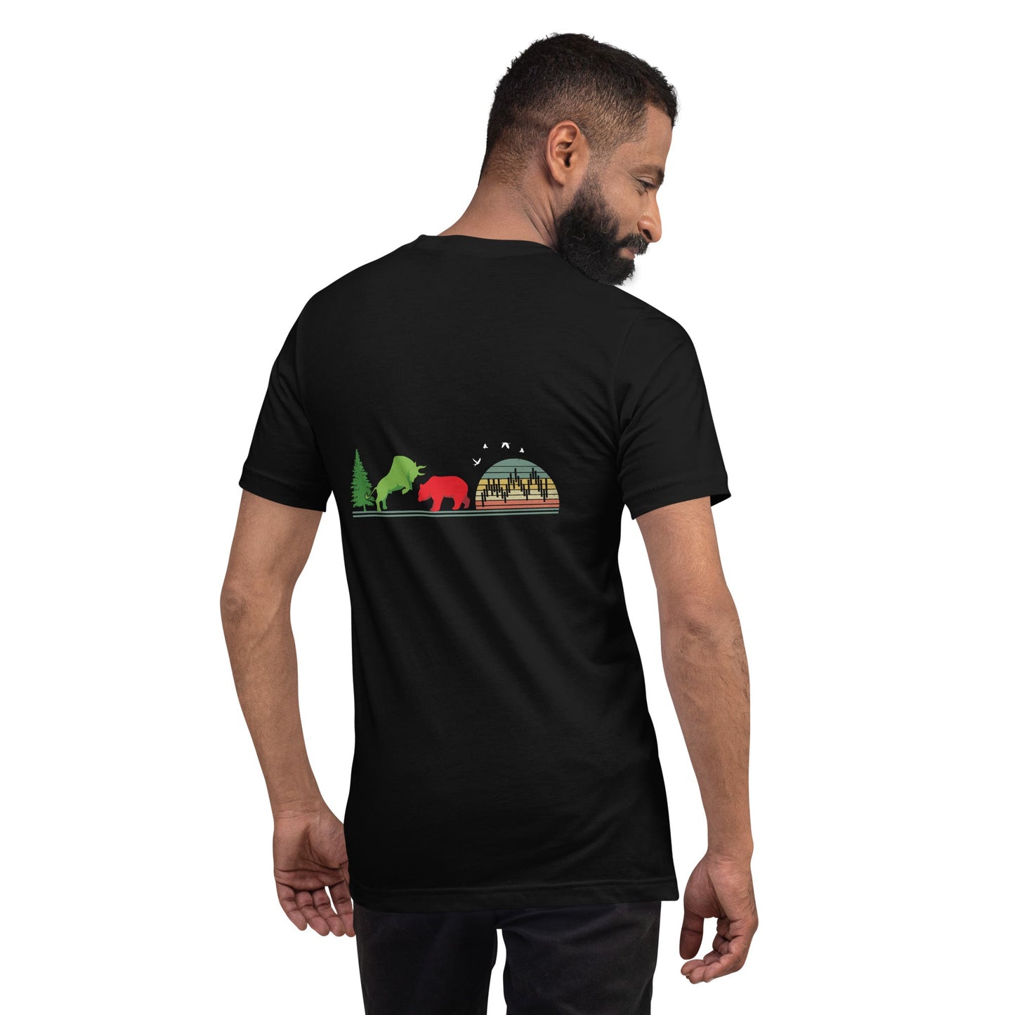 Pine tree Green Bull Read Bear Trading - Unisex t-shirt ( Back Print ) by DarkByteGear