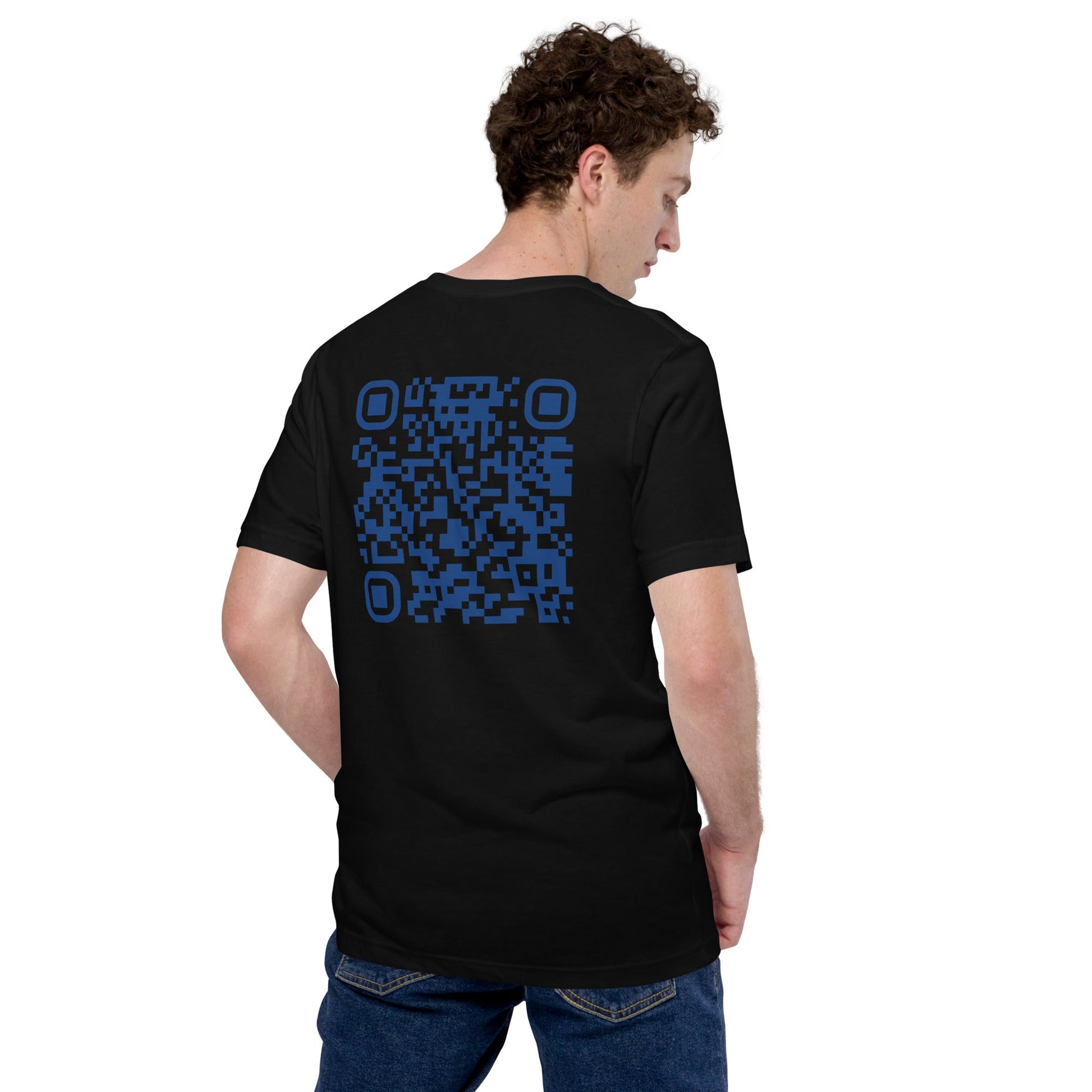 Who's the New Kid, Hacker, Developer, Gamer, Crypto King V1 (Blue) - Unisex t-shirt Personalized QR Code by DarkByteGear