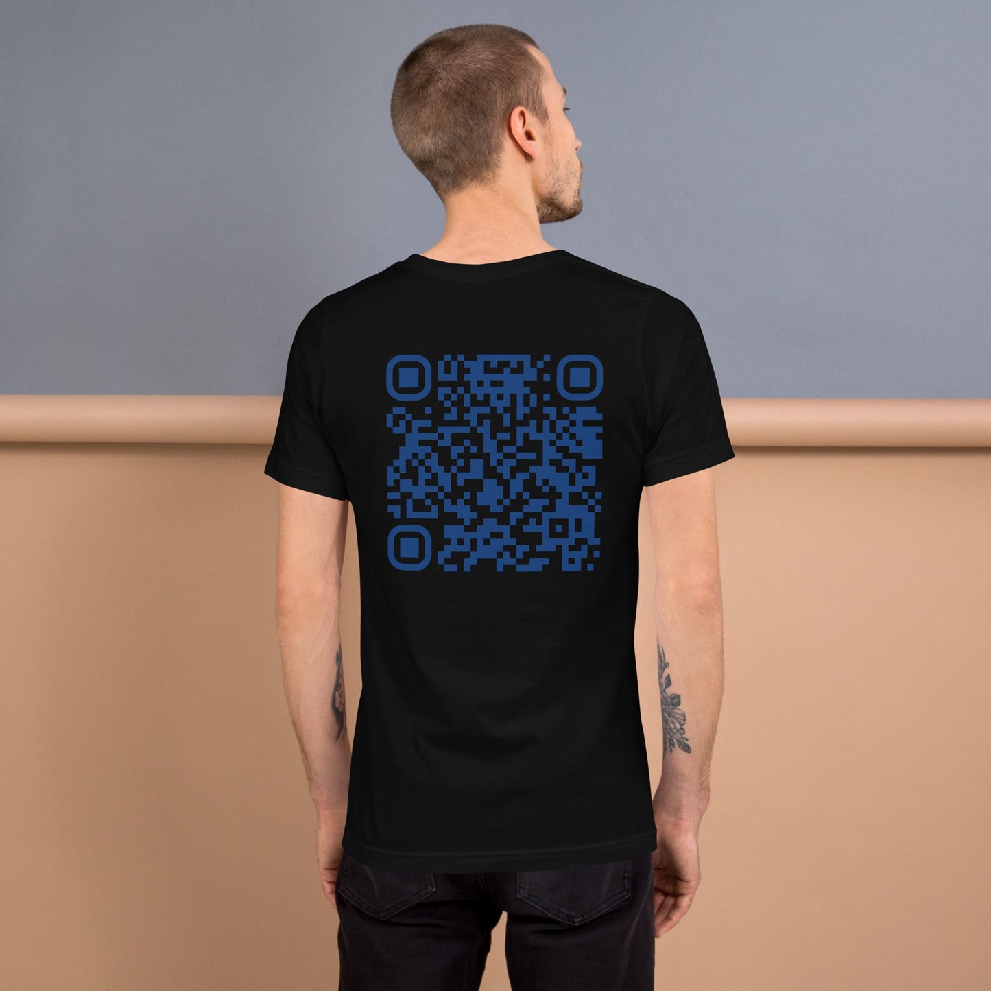 Who's the New Kid, Hacker, Developer, Gamer, Crypto King V1 (Blue) - Unisex t-shirt Personalized QR Code by DarkByteGear