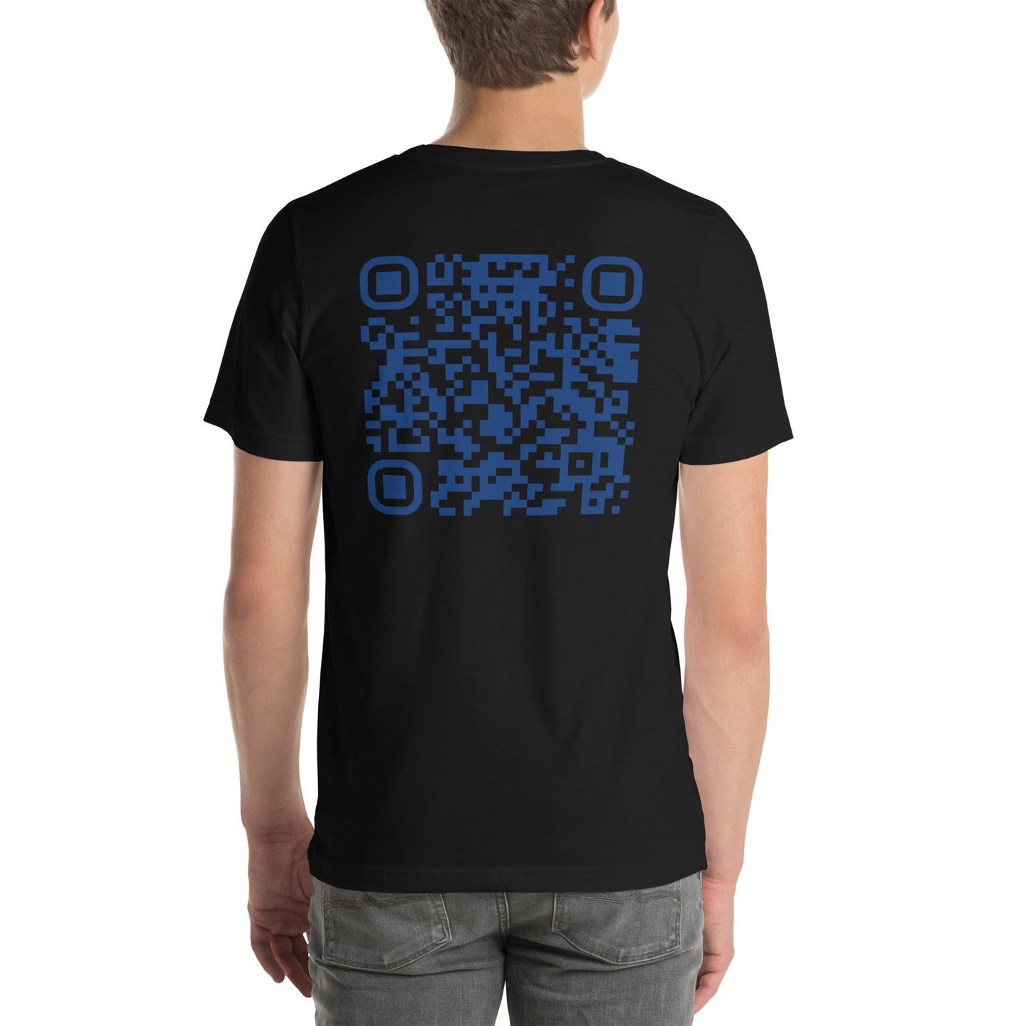 Who's the New Kid, Hacker, Developer, Gamer, Crypto King V1 (Blue) - Unisex t-shirt Personalized QR Code by DarkByteGear