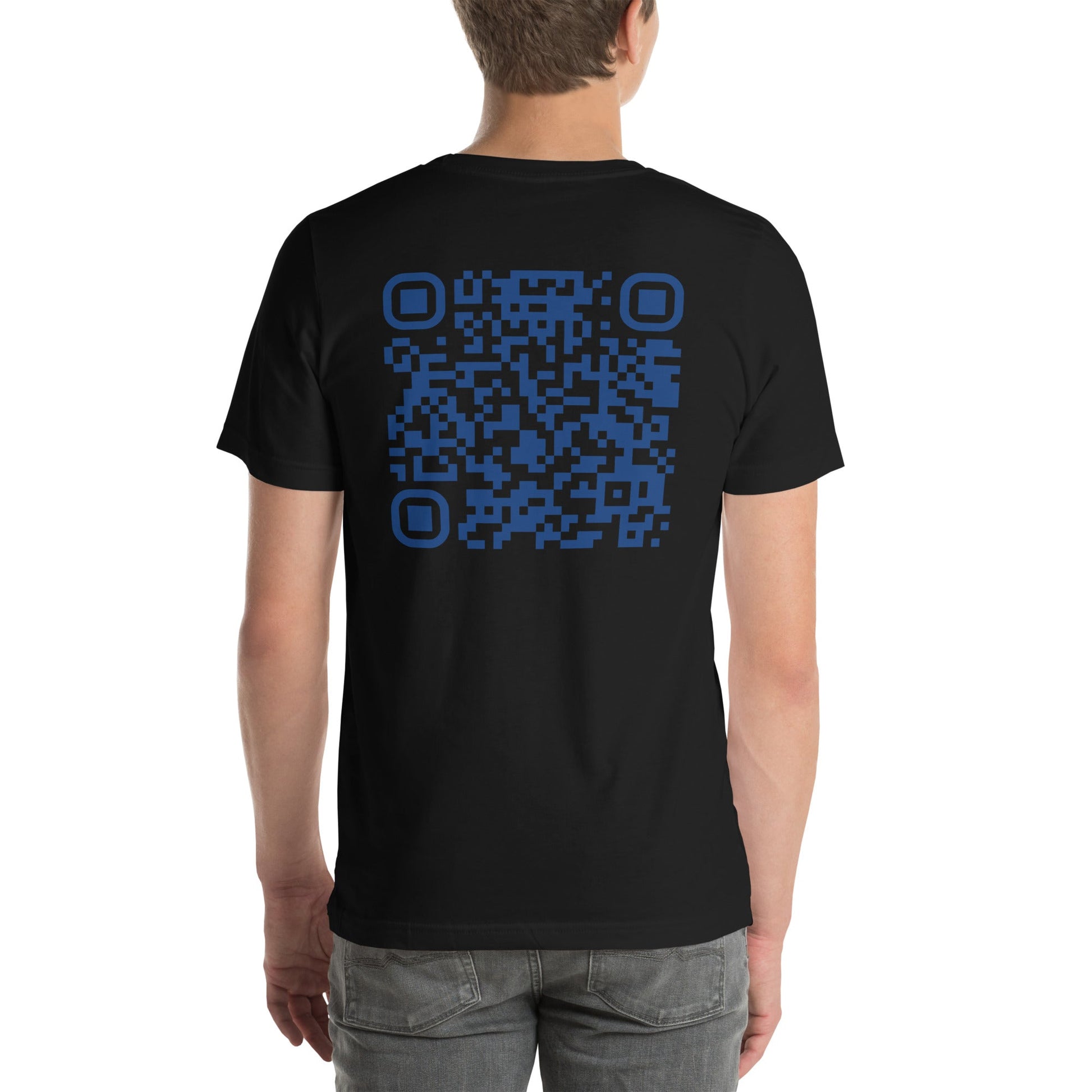 Who's the New Kid, Hacker, Developer, Gamer, Crypto King V1 (Blue) - Unisex t-shirt Personalized QR Code by DarkByteGear